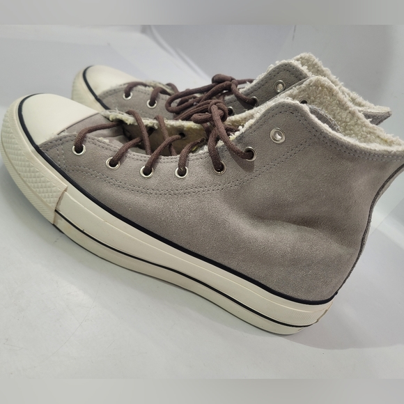 CONVERSE CTAS PLATFORM HIGH WOMEN'S SIZE 8 GREY SUEDE SHERPA A1 - Picture 10 of 15